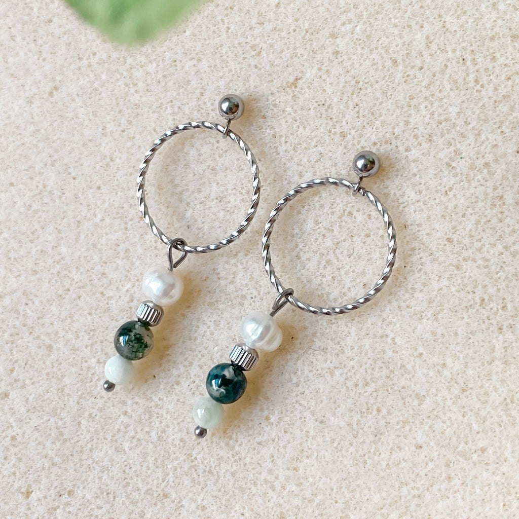 Boucles d'oreilles en pierres naturelles et perles d'eau douce | CHLORIS