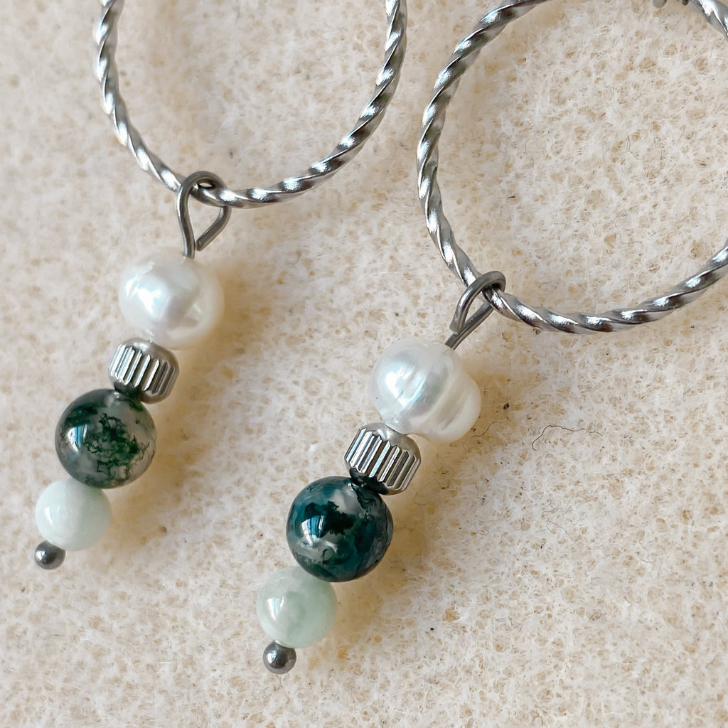 Boucles d'oreilles en pierres naturelles et perles d'eau douce | CHLORIS