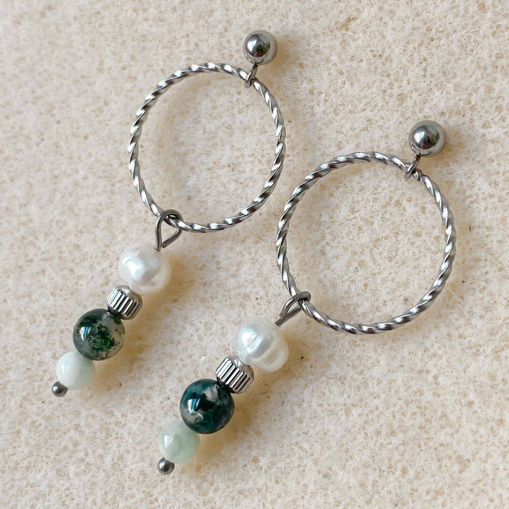 Boucles d'oreilles en pierres naturelles et perles d'eau douce | CHLORIS