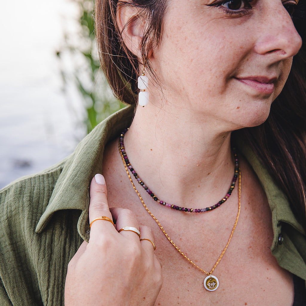 Boucles d'oreilles pierre de lune arc-en-ciel pendentifs | PHOEBE