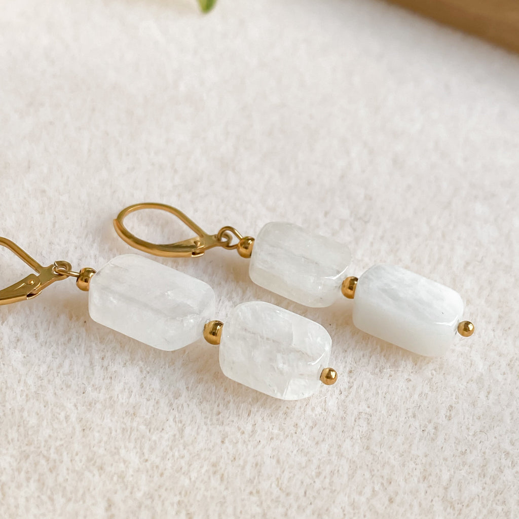 Boucles d'oreilles pierre de lune arc-en-ciel pendentifs | PHOEBE