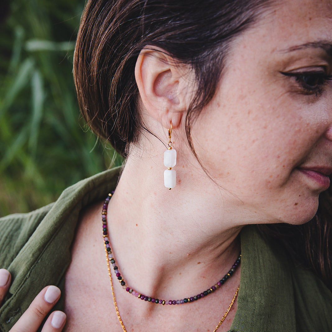 Boucles d'oreilles pierre de lune arc-en-ciel pendentifs | PHOEBE