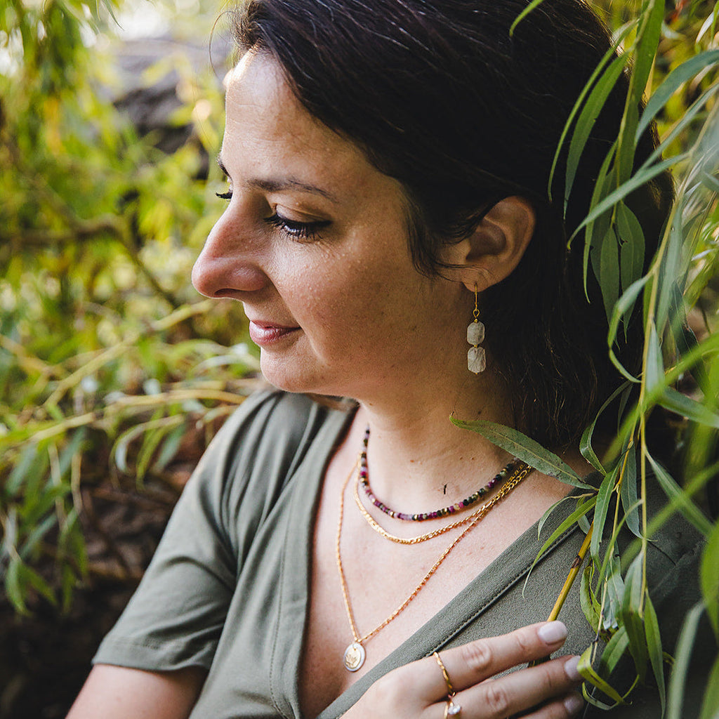 Boucles d'oreilles pierre de lune arc-en-ciel pendentifs | PHOEBE