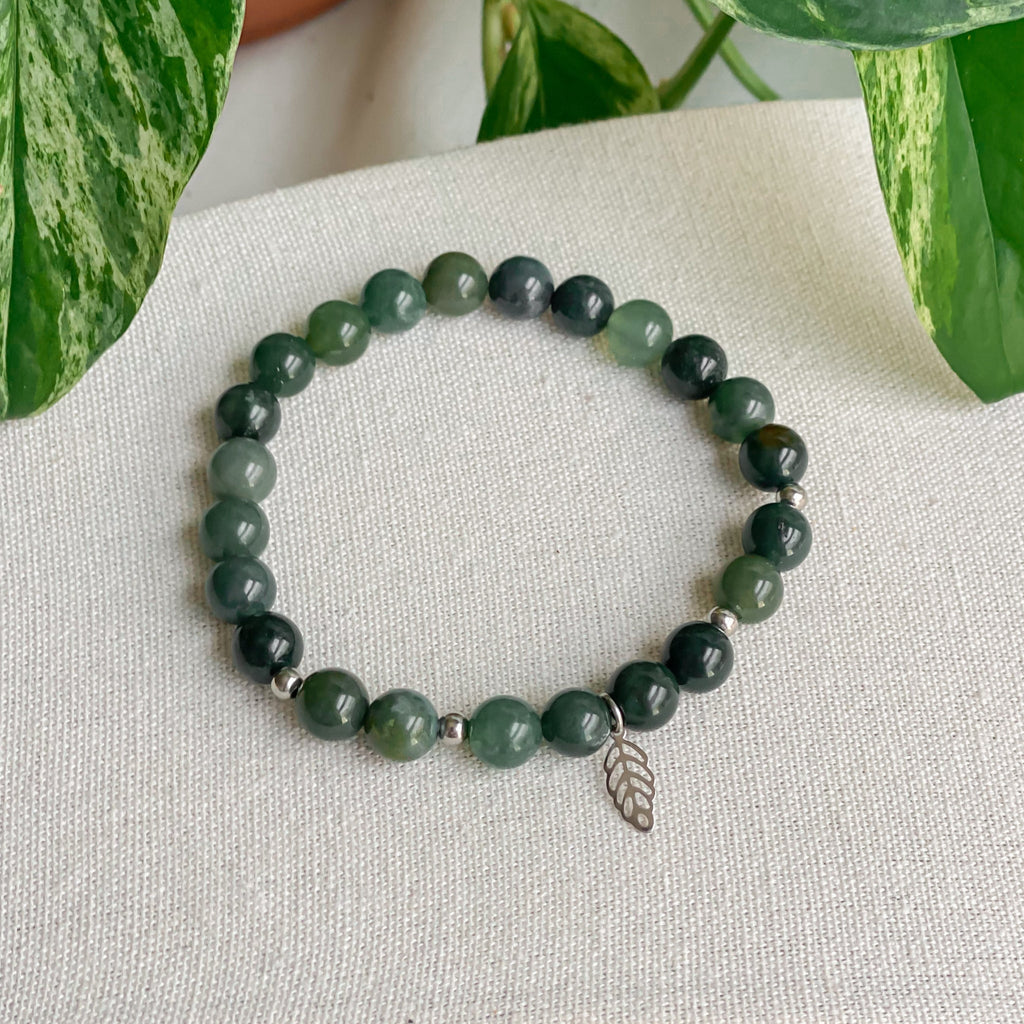 FEUILLE | Bracelet en agate mousse et acier inoxydable