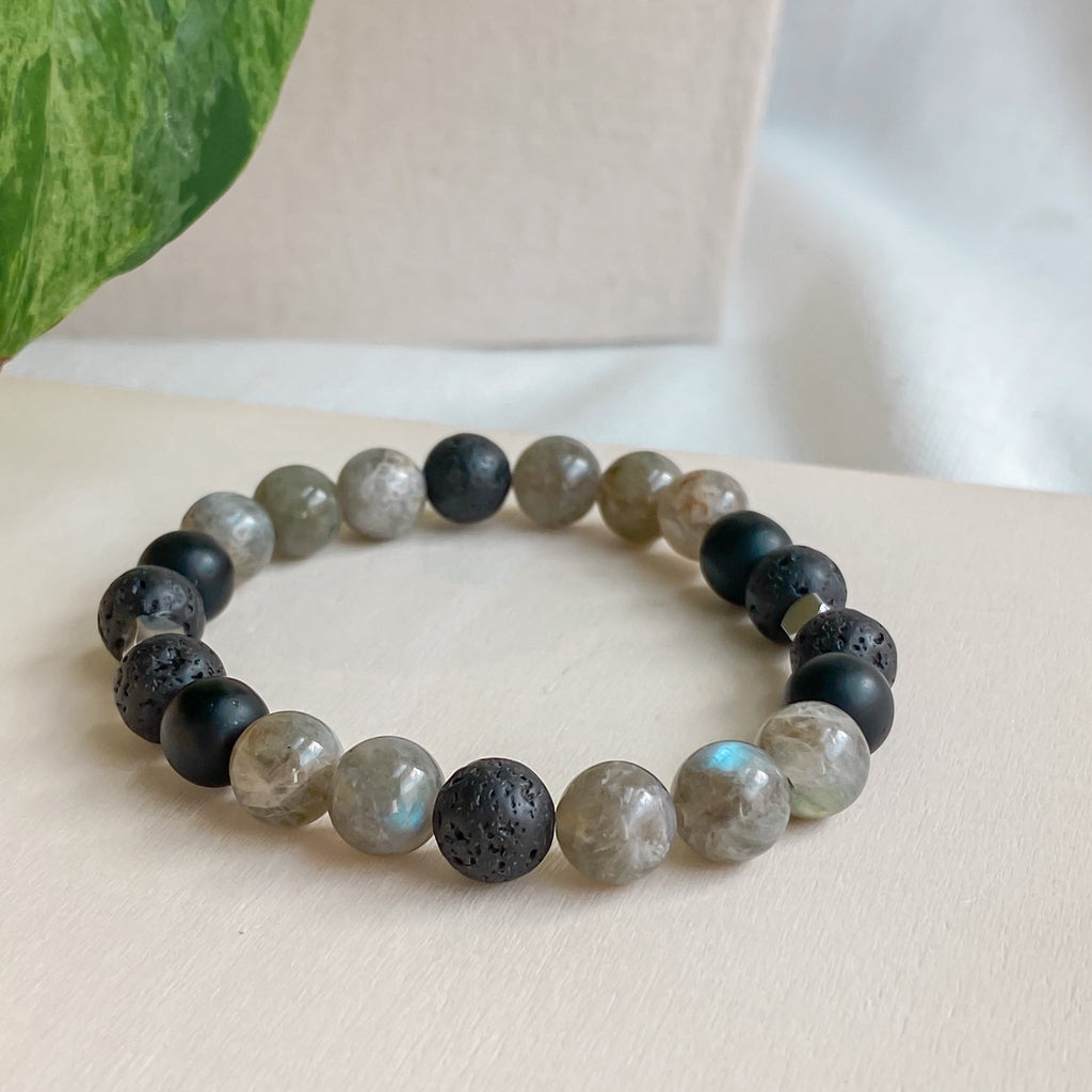 SERENZO | Bracelet diffuseur en labradorite, onyx et inox