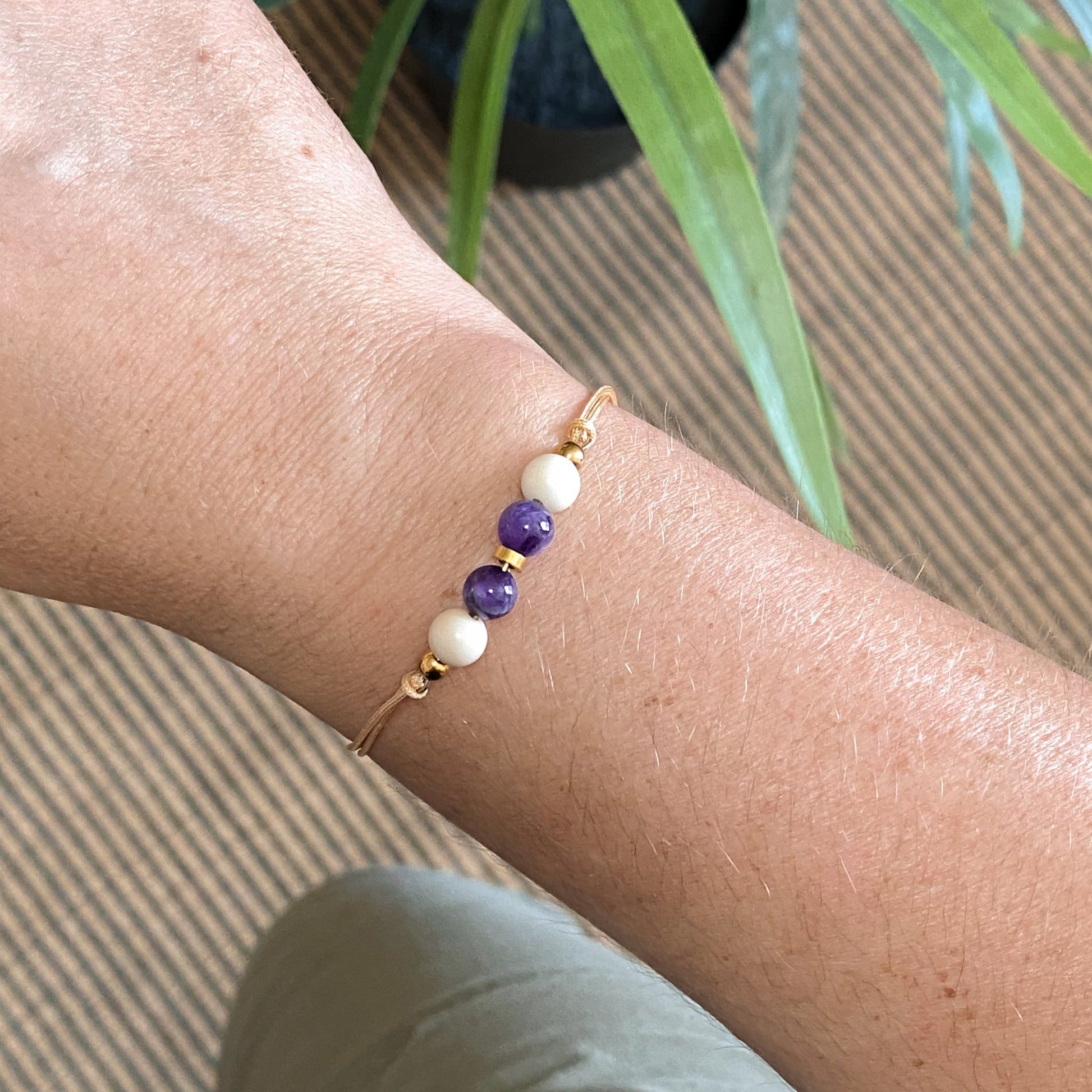 Bracelet cordon ajustable avec améthyste | ZÉPHYR