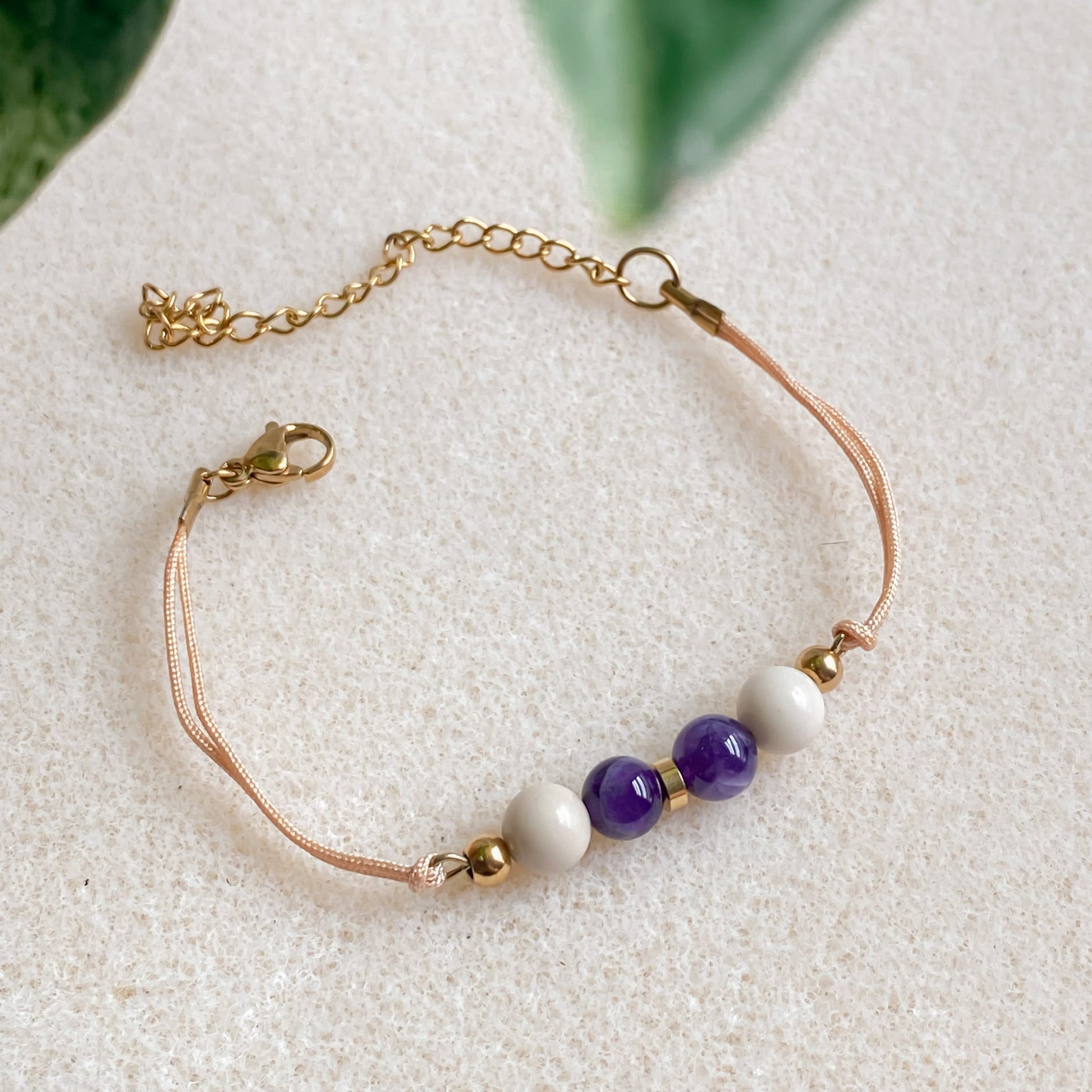 Bracelet cordon ajustable avec améthyste | ZÉPHYR