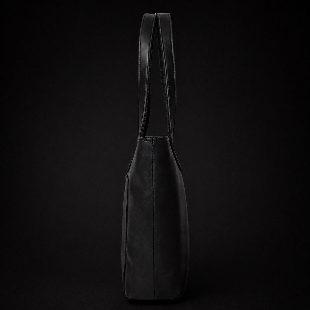 Classic Black Leather Tote Bag