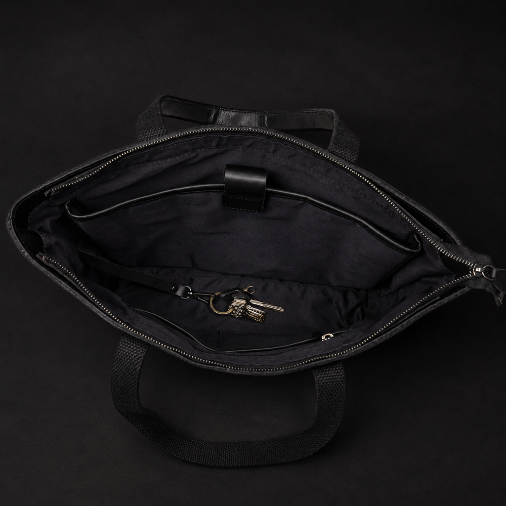 Classic Black Leather Tote Bag