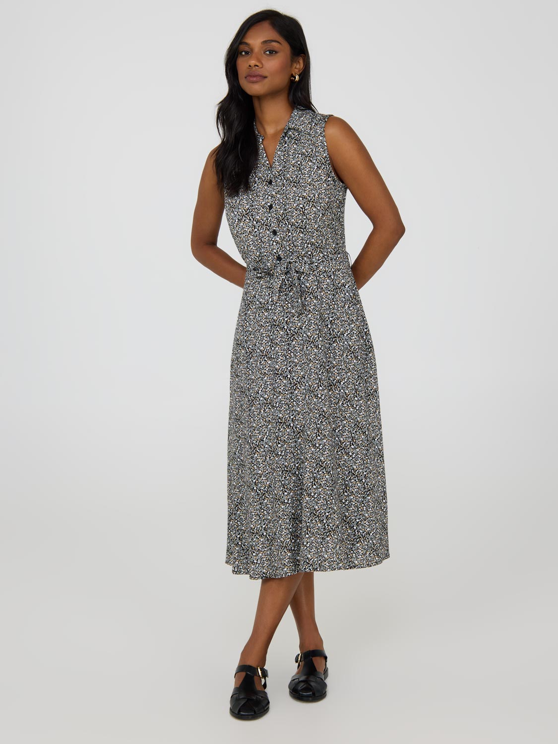 Robe midi fleurie sans manches