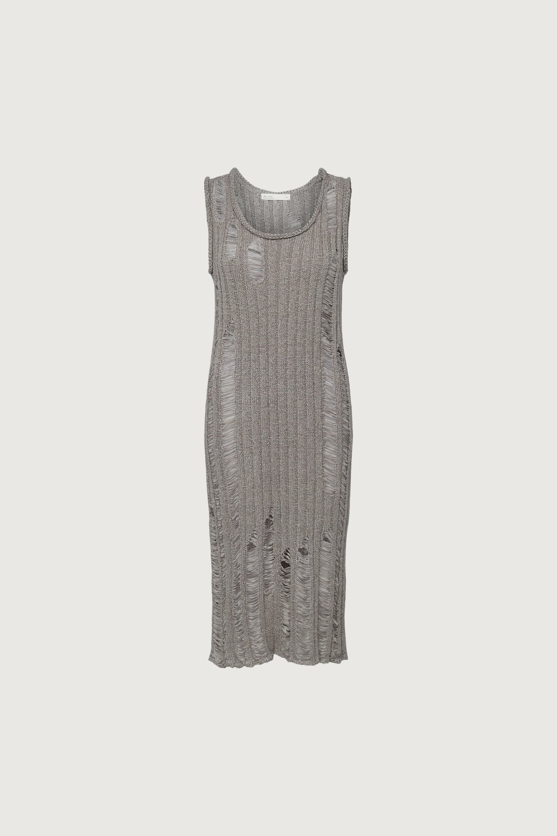 ROBE MIDI SANS MANCHES EN MAILLE CÔTELÉE À L'EFFET USÉ