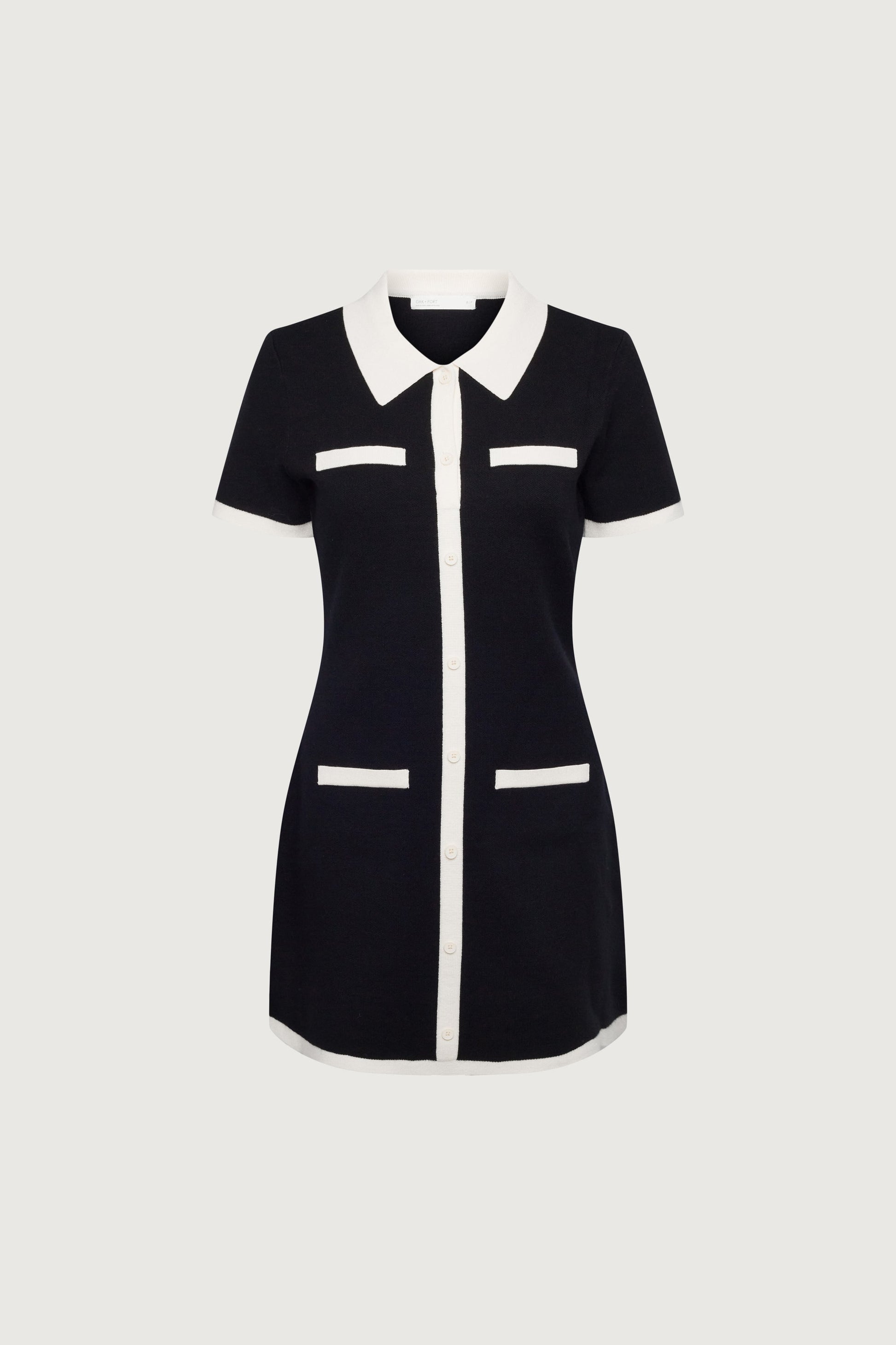 MINI-ROBE EN MAILLE À COL ET BORDURES CONTRASTÉES