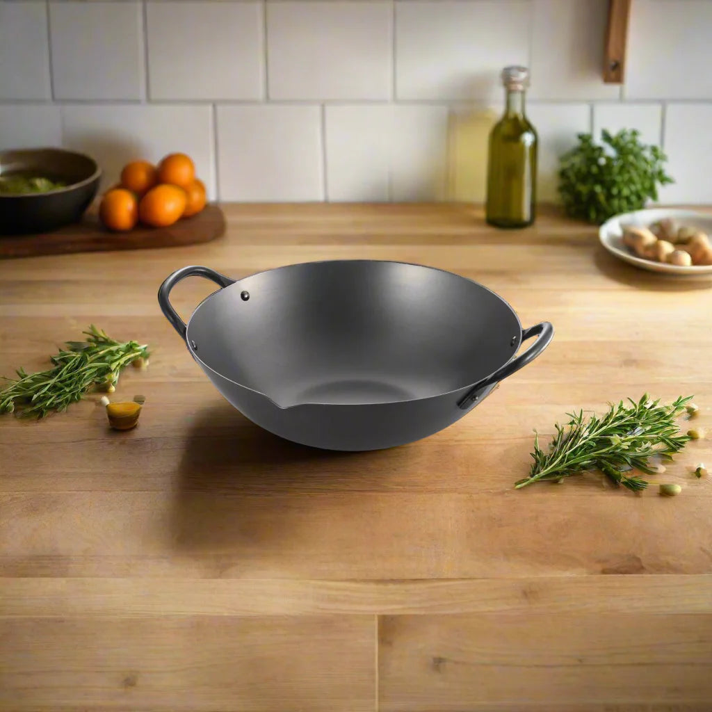 Wok Yoshikawa Cook-Pal Ren Series Guangdong 36 cm – Acier au carbone nitruré, fond rond