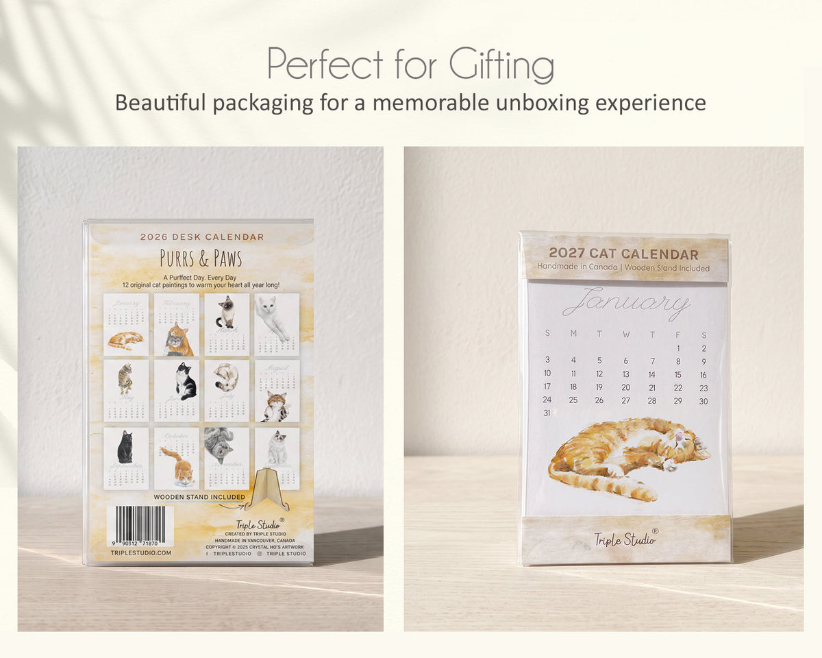 2026 Desk Calendar: Cat Watercolor Art