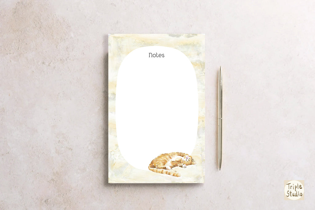 Orange Tabby Cat Watercolor Blank Notepad
