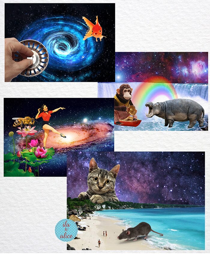 Strange Sci-fi Collage Art Postcards