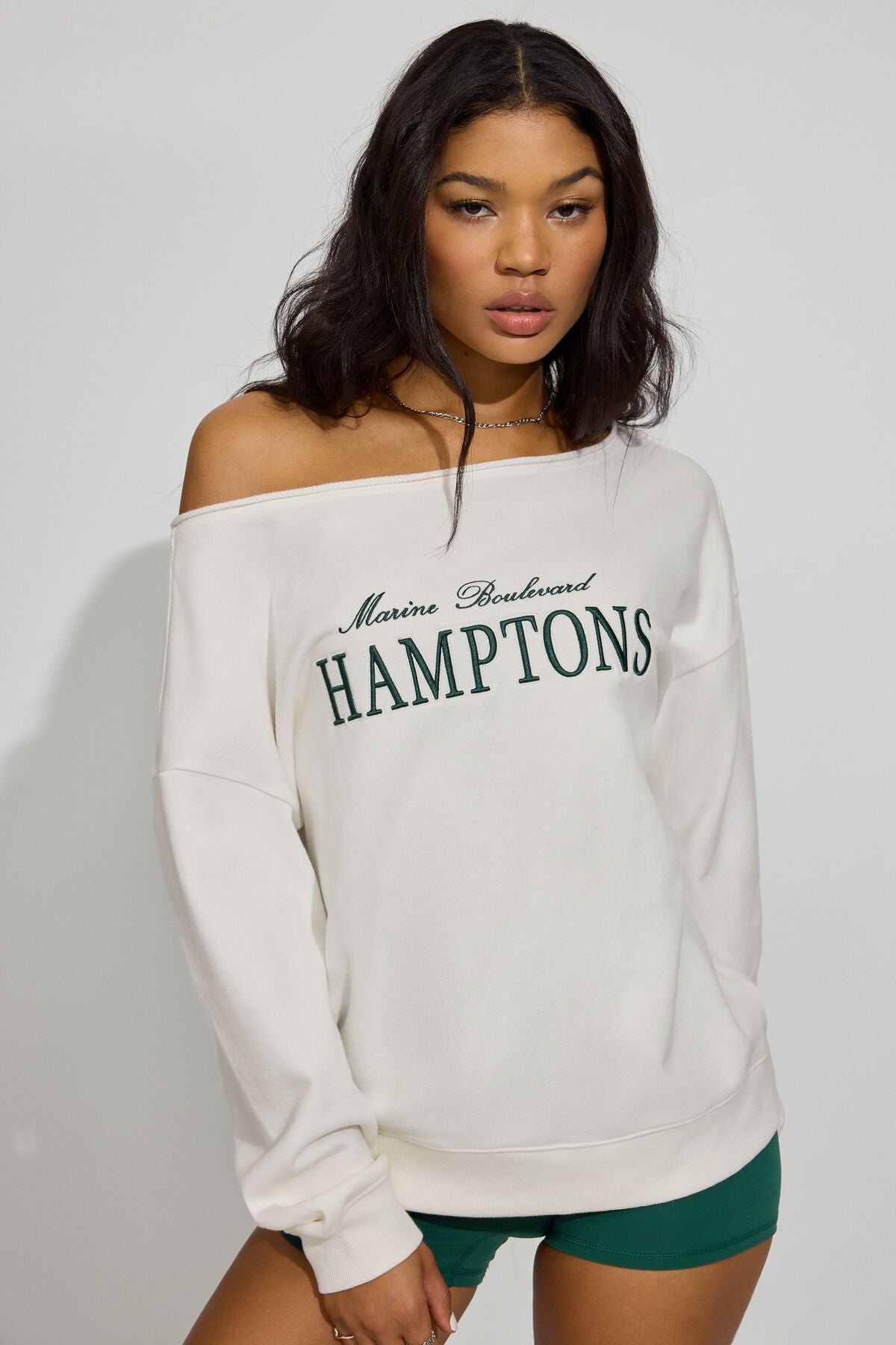 Sweat-shirt à épaules dénudées en tissu éponge doux