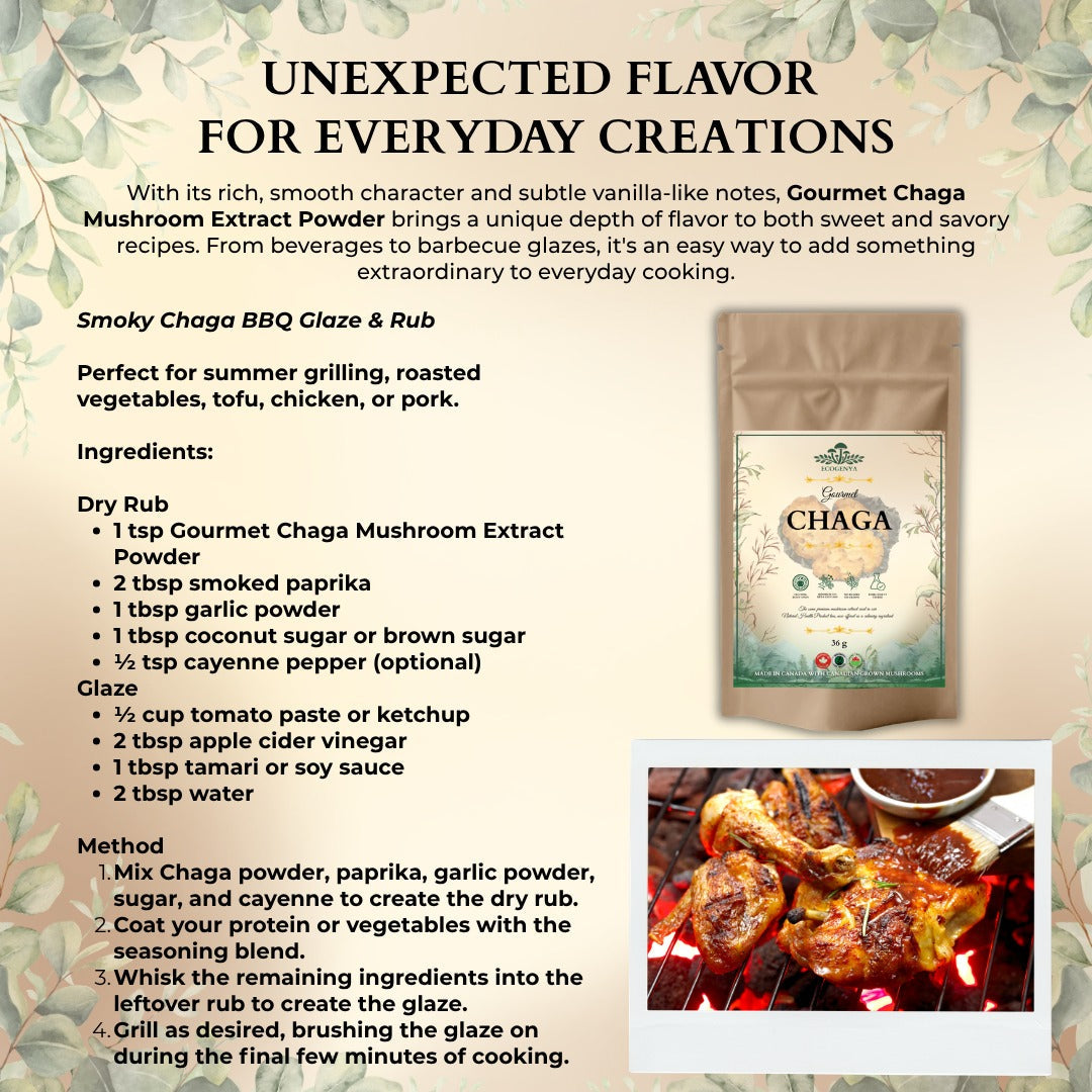 Ecogenya Gourmet Chaga Mushroom Powder – Wild-Harvested Canadian Organic 10:1 Extract