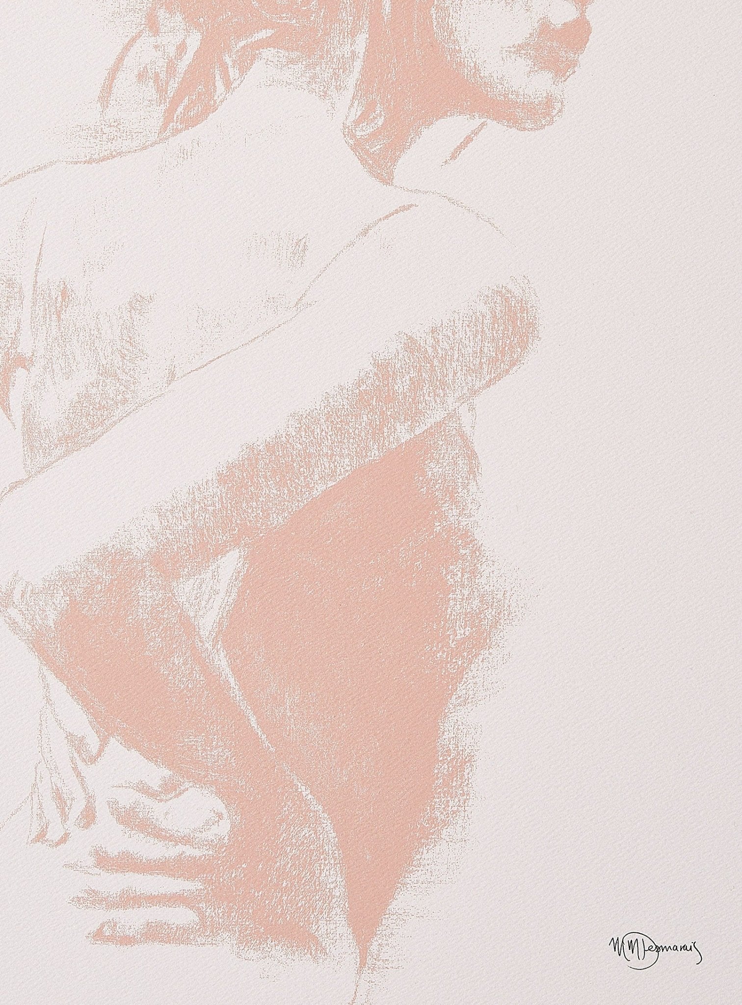 Charcoal Women Figure - Abricot on cream - art print