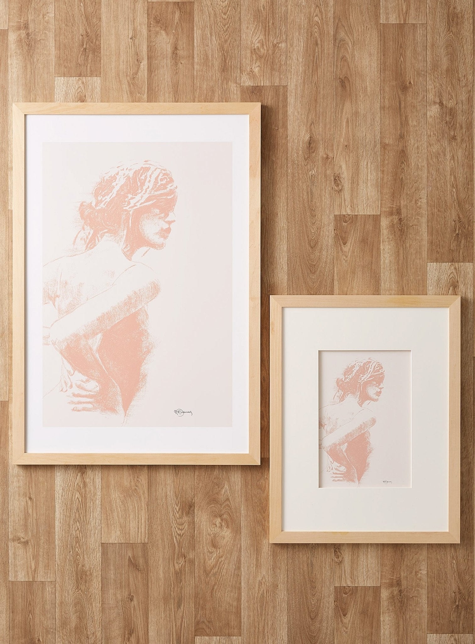 Charcoal Women Figure - Abricot on cream - art print