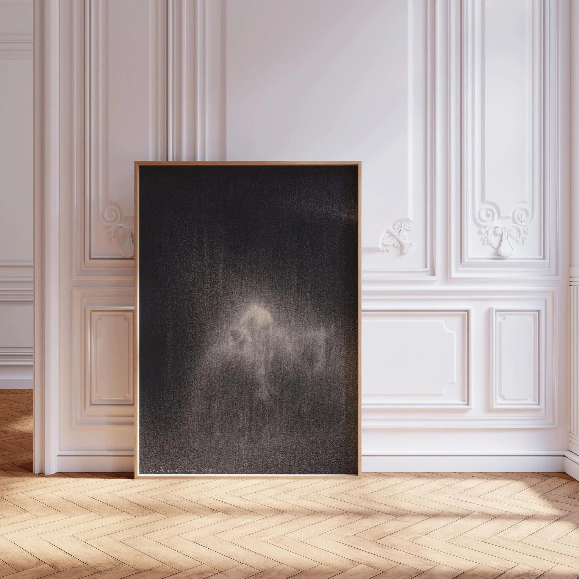 Charles Angrand - Estampe « Le Bon Samaritain » : Dessin au fusain onirique