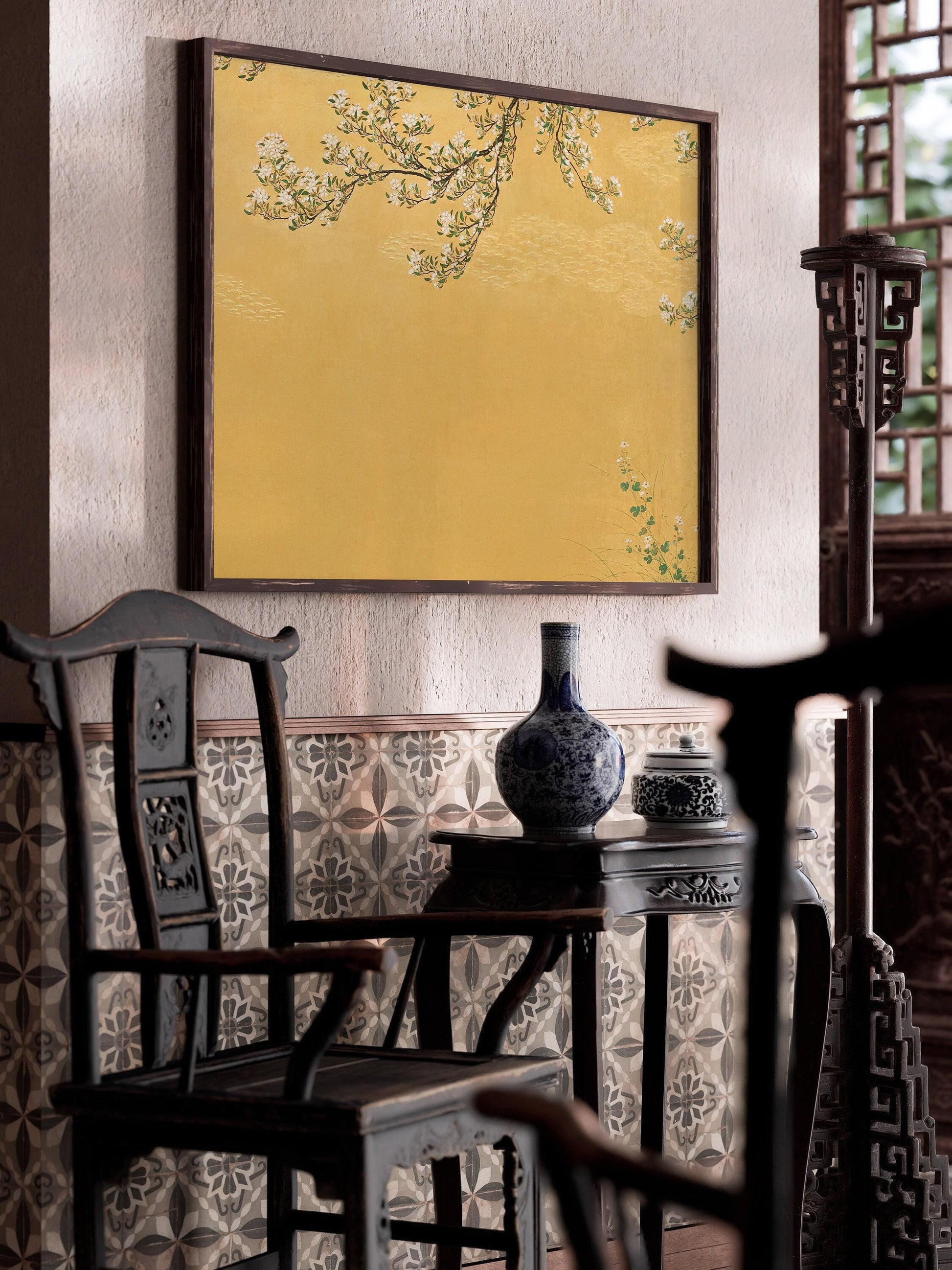 Estampe japonaise sur bois représentant des cerisiers en fleurs : reproduction giclée vintage de l’école Hasegawa