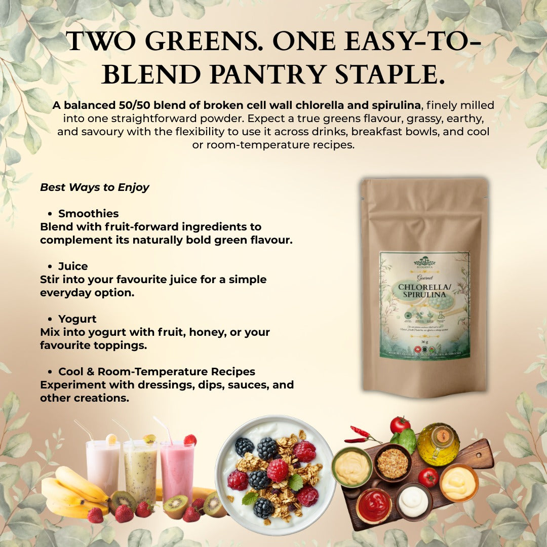 Ecogenya Daily Greens Chlorella & Spirulina Powder – 50/50 Blend for Smoothies & Juices
