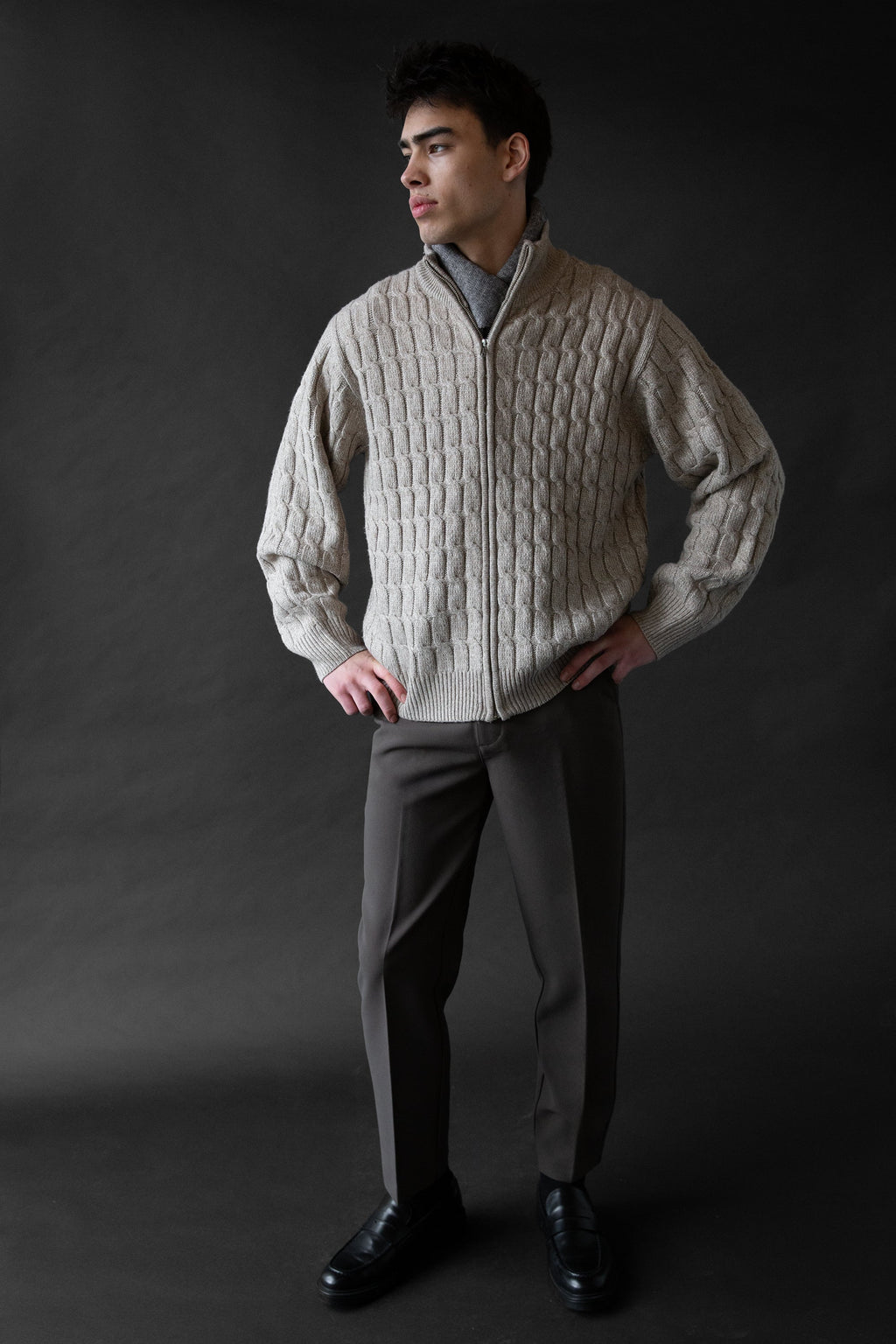 CARDIGAN FERMÉ À GLISSIÈRE EN MAILLE TORSADES