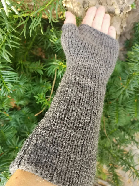 Grey Heather Handmade Fingerless Knit Gloves