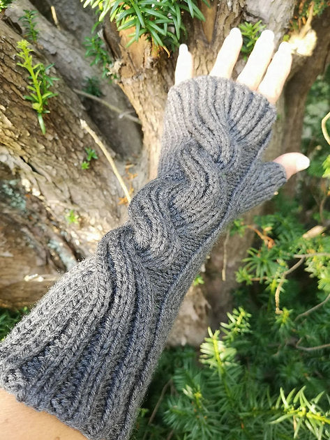 Grey Heather Handmade Fingerless Knit Gloves