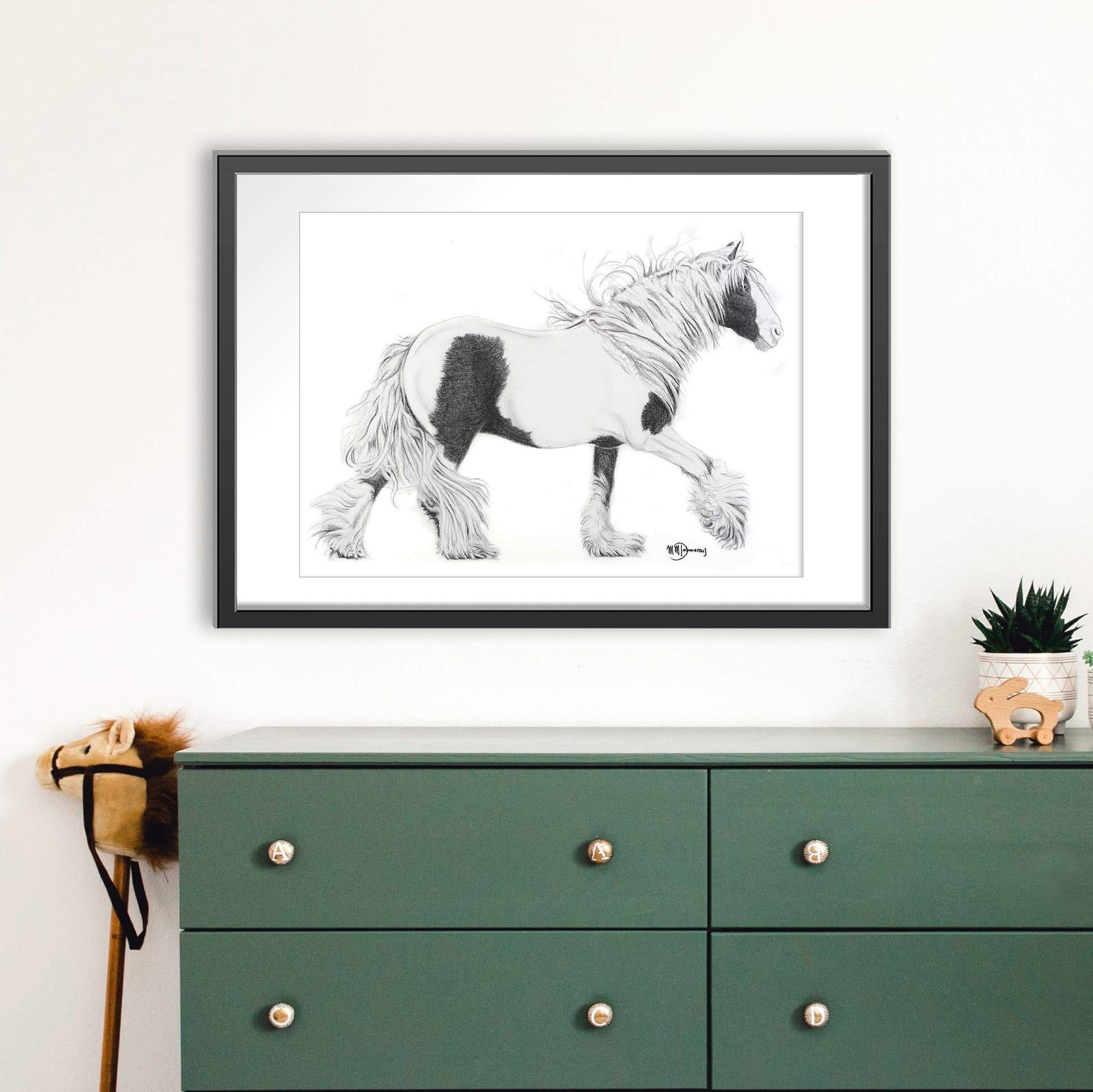 Cob Gypsy Horse - Black and white large wall art
