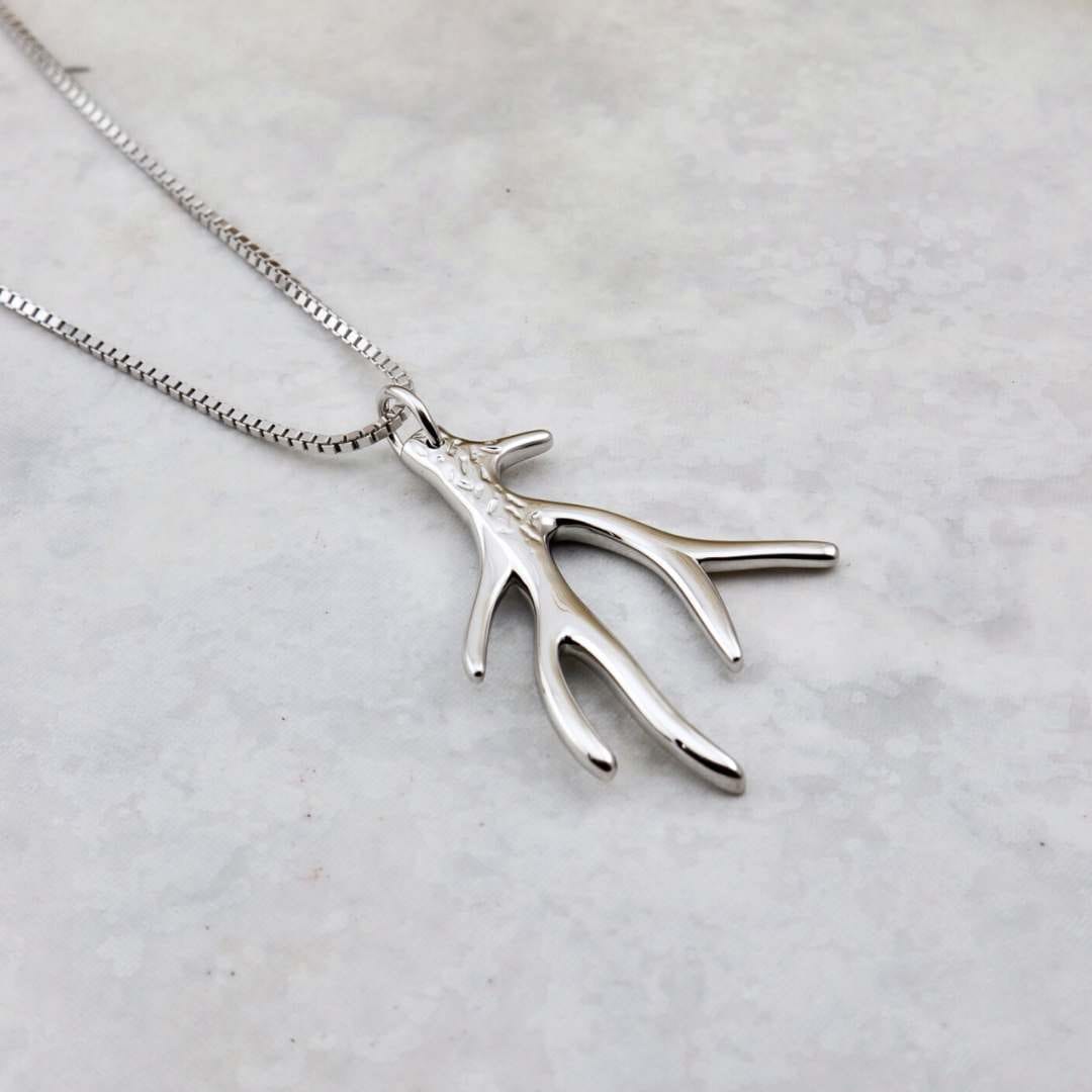 Sterling Silver Deer Antler Necklace