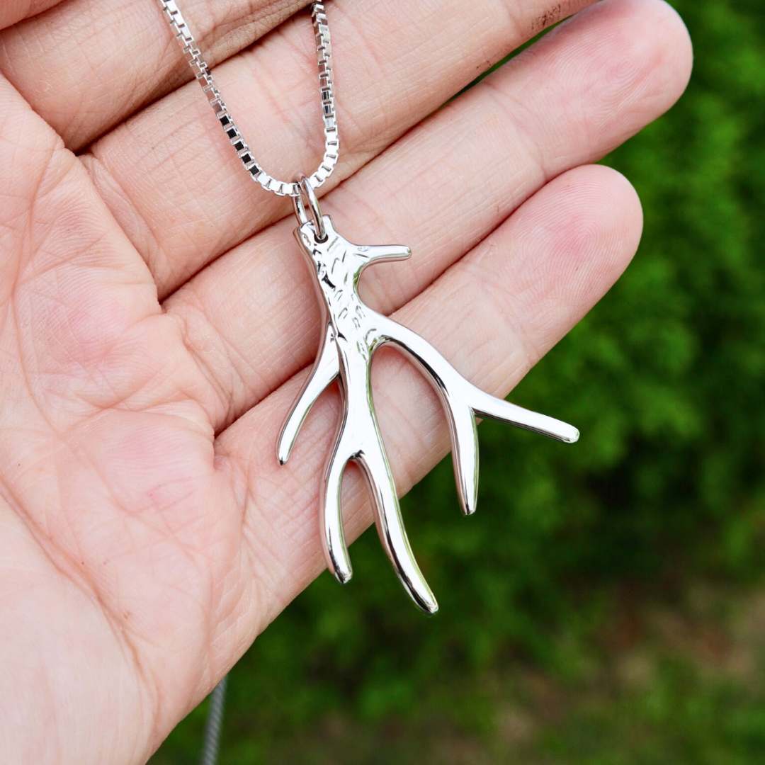 Sterling Silver Deer Antler Necklace