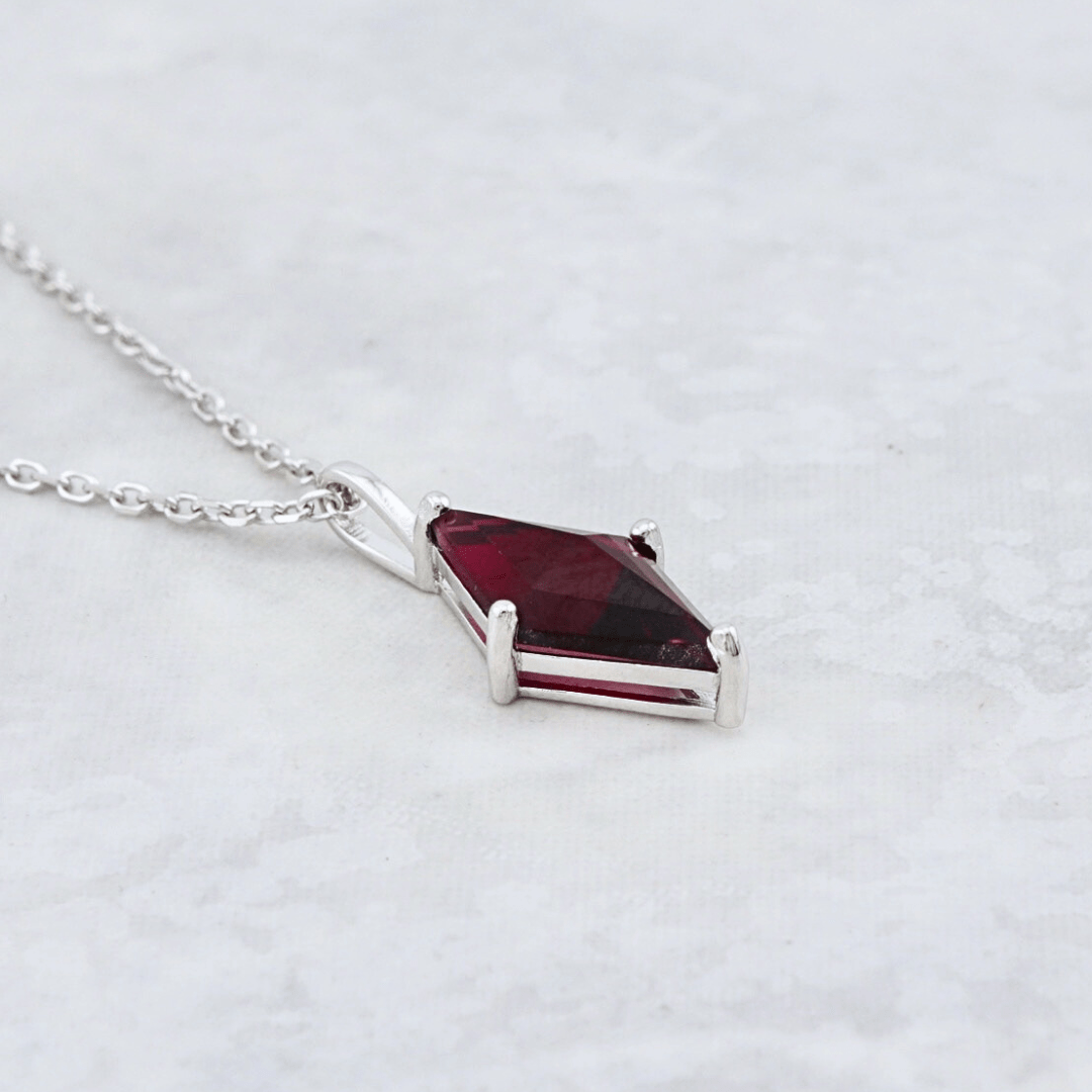 Sterling Silver Diamond-Shaped Necklace with Garnet