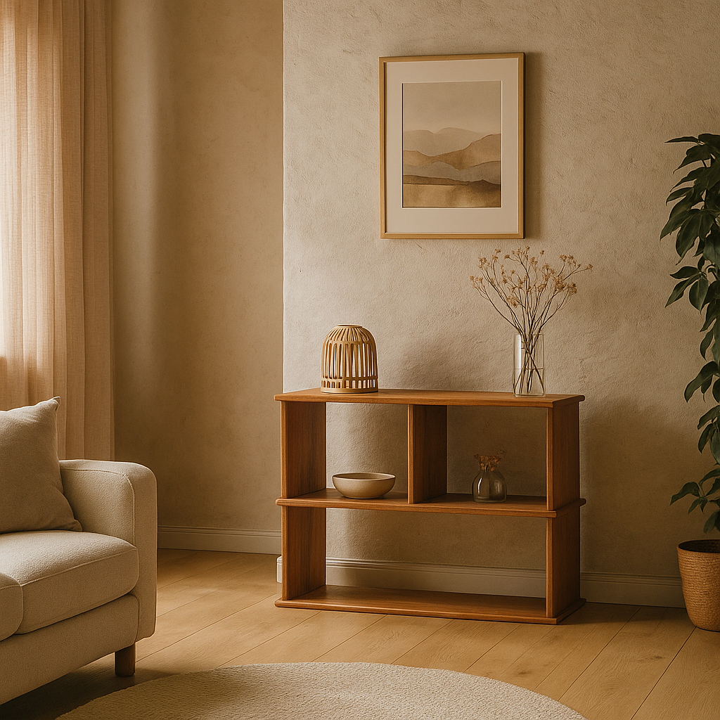 Console bookcase in red oak