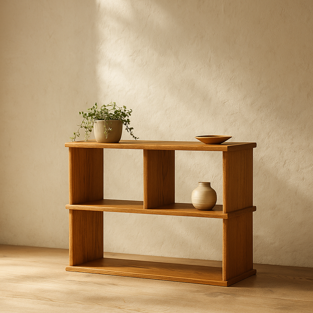 Console bookcase in red oak