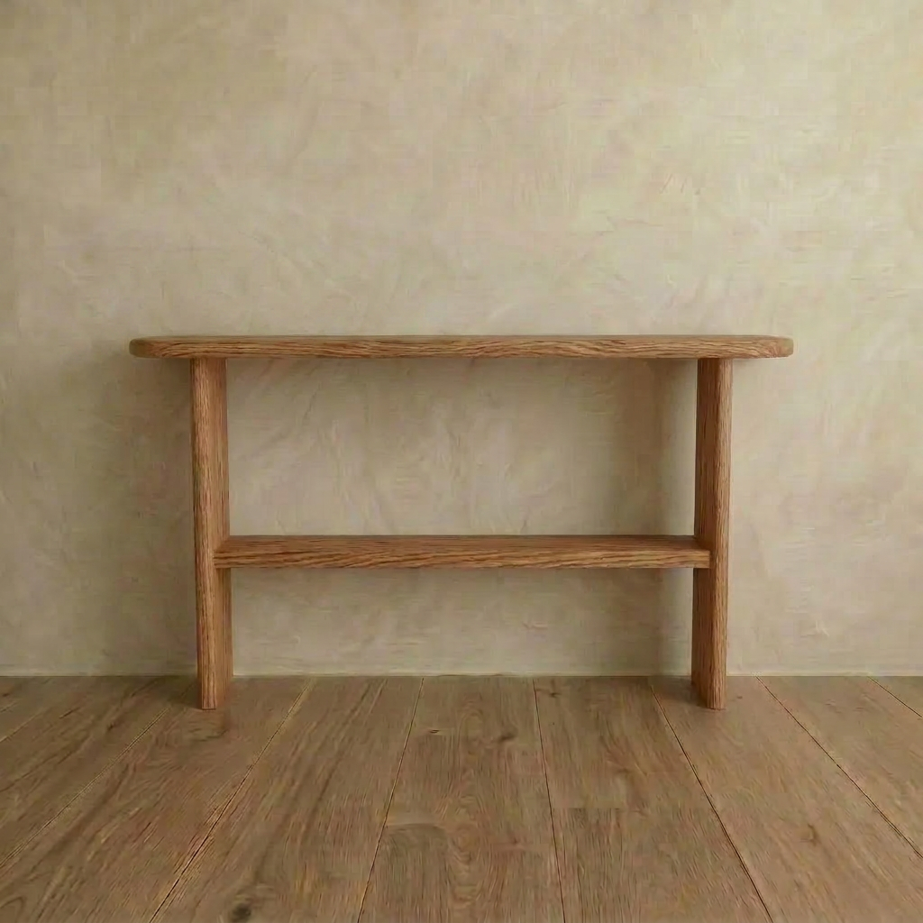 Console table with shelf in red oak