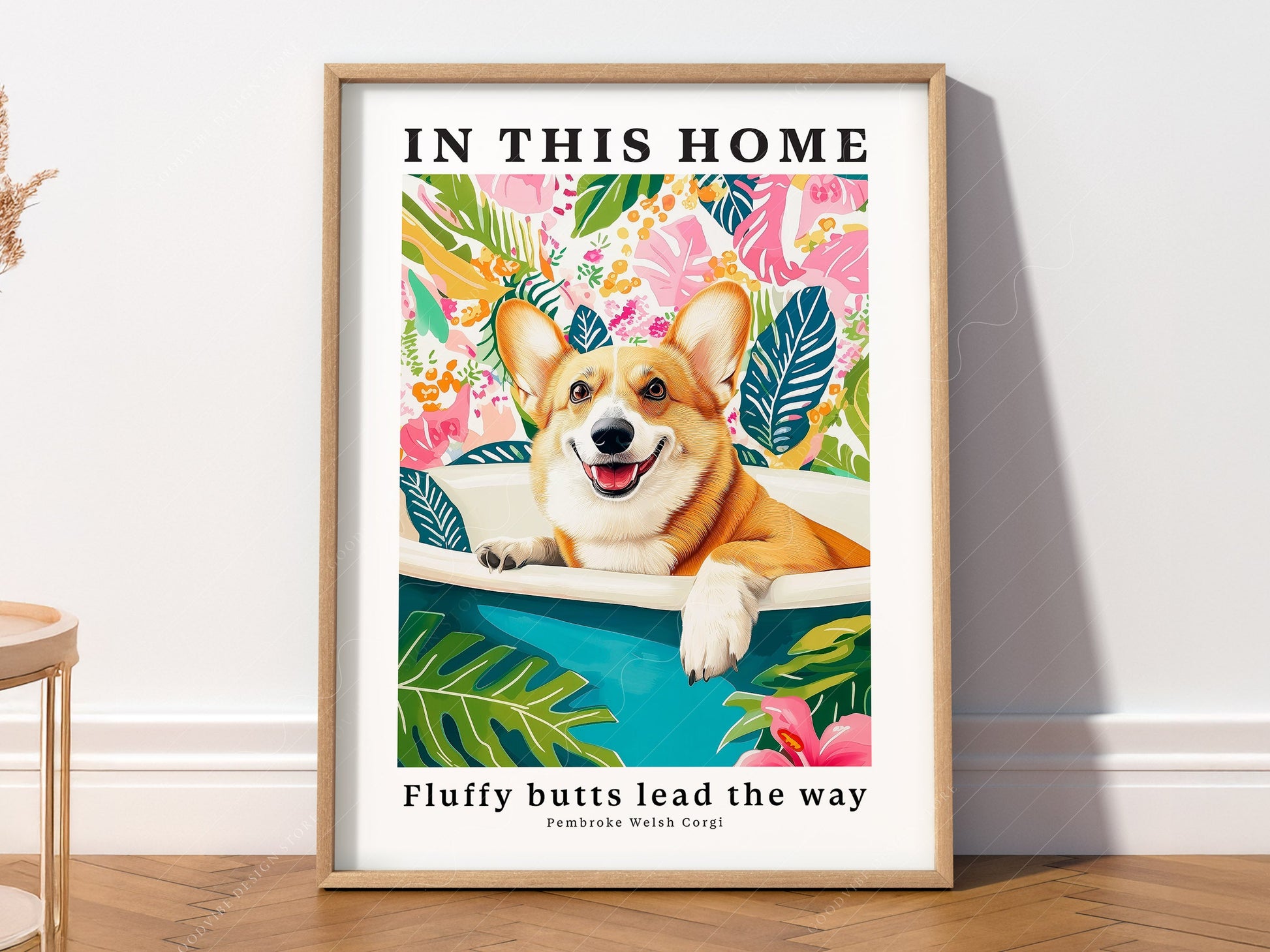 Pembroke Welsh Corgi Wall Art Print – Tropical Dog Lover Poster Decor