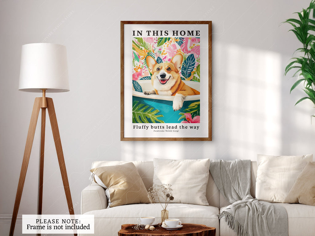 Pembroke Welsh Corgi Wall Art Print – Tropical Dog Lover Poster Decor