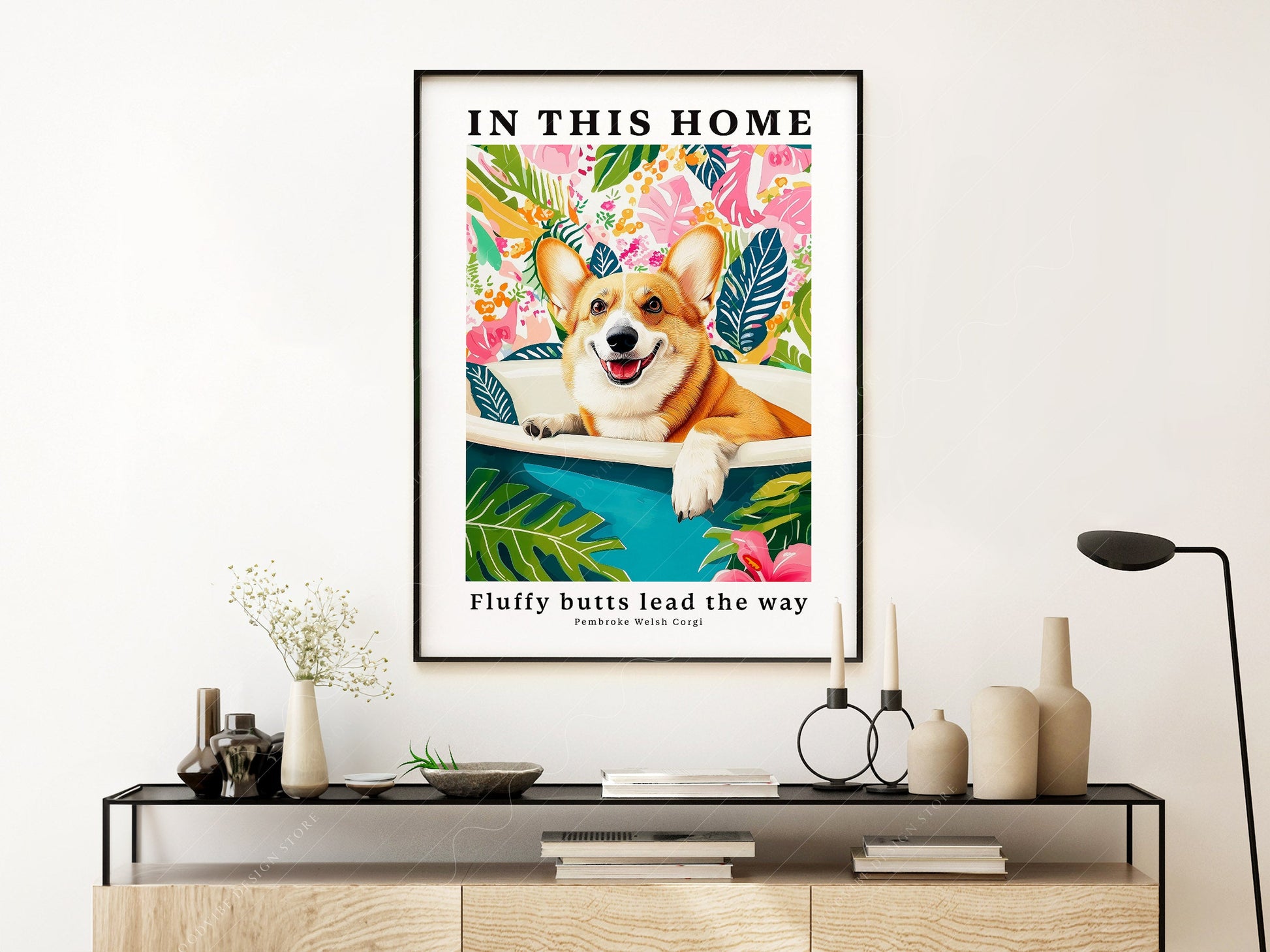 Pembroke Welsh Corgi Wall Art Print – Tropical Dog Lover Poster Decor