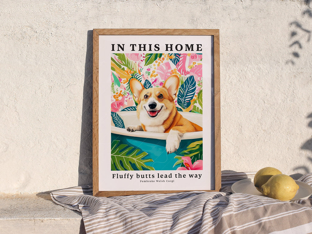 Pembroke Welsh Corgi Wall Art Print – Tropical Dog Lover Poster Decor