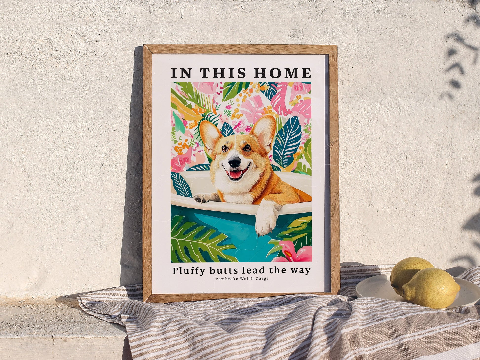 Pembroke Welsh Corgi Wall Art Print – Tropical Dog Lover Poster Decor
