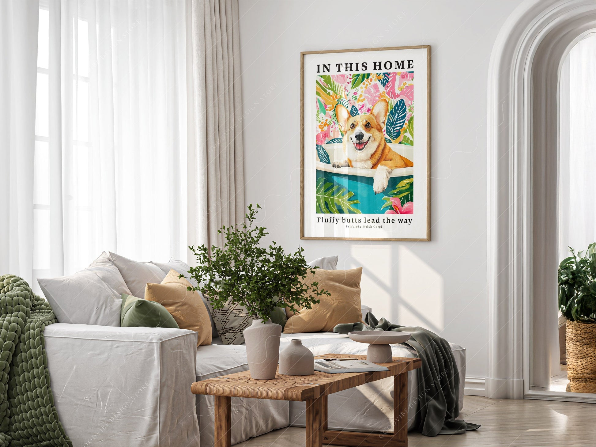 Pembroke Welsh Corgi Wall Art Print – Tropical Dog Lover Poster Decor