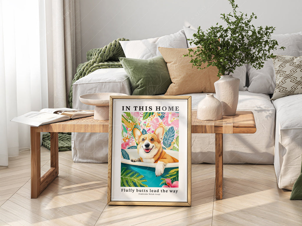 Pembroke Welsh Corgi Wall Art Print – Tropical Dog Lover Poster Decor