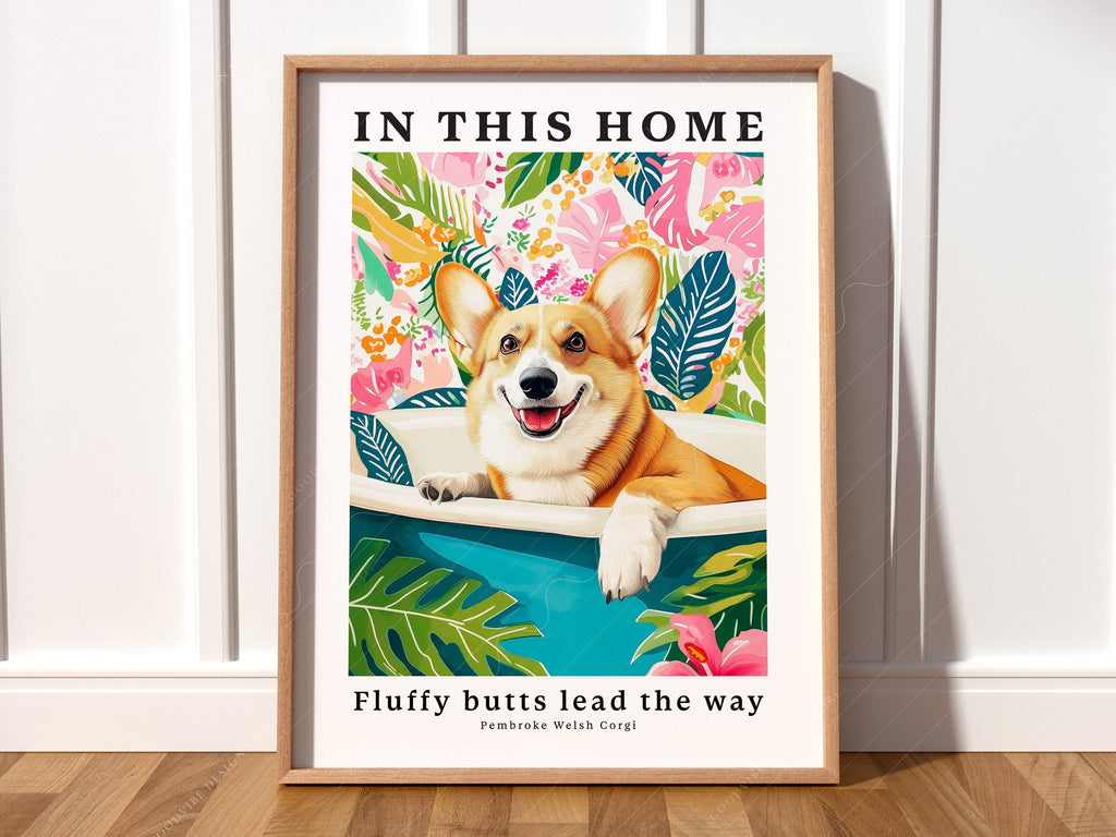 Pembroke Welsh Corgi Wall Art Print – Tropical Dog Lover Poster Decor