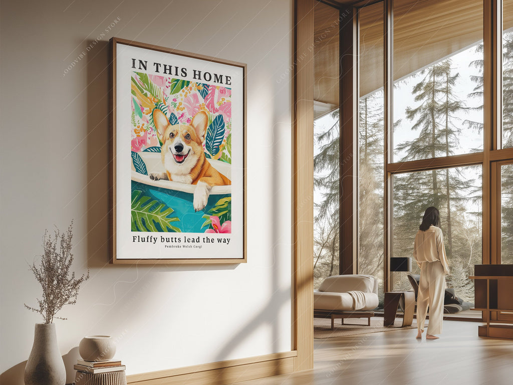 Pembroke Welsh Corgi Wall Art Print – Tropical Dog Lover Poster Decor