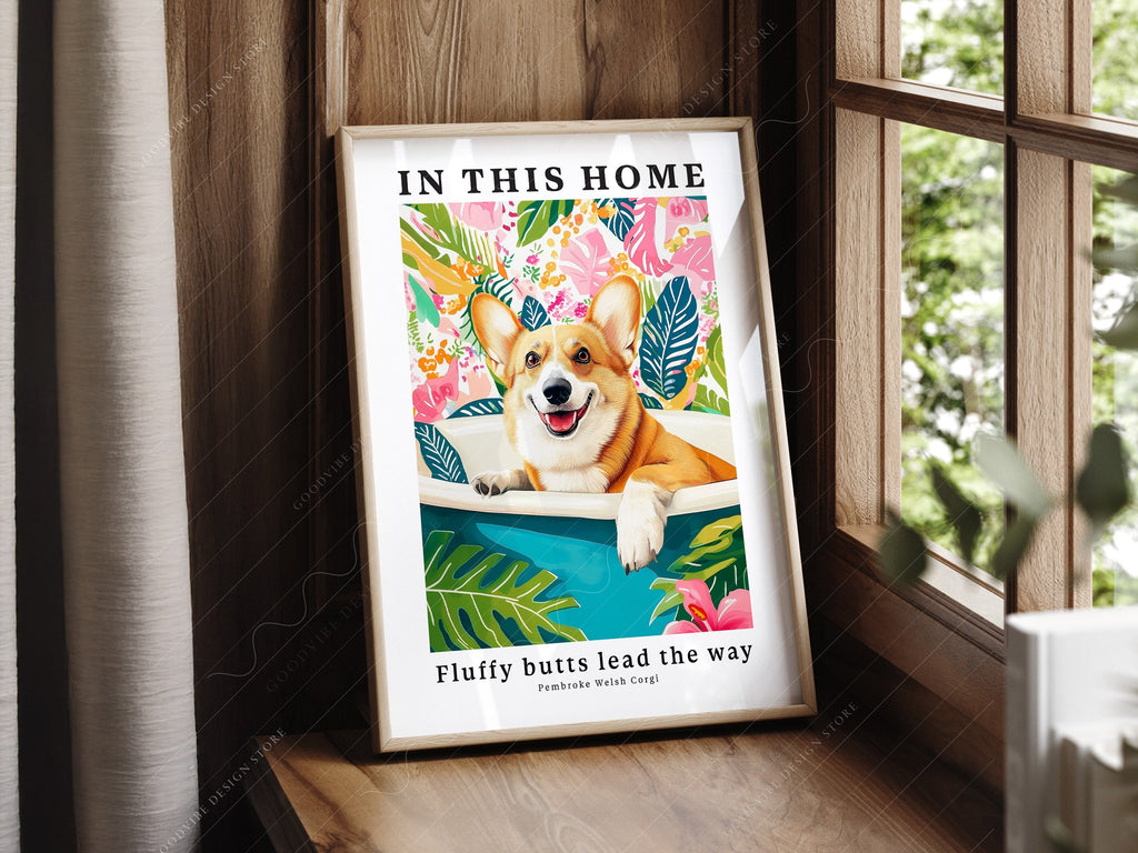 Pembroke Welsh Corgi Wall Art Print – Tropical Dog Lover Poster Decor