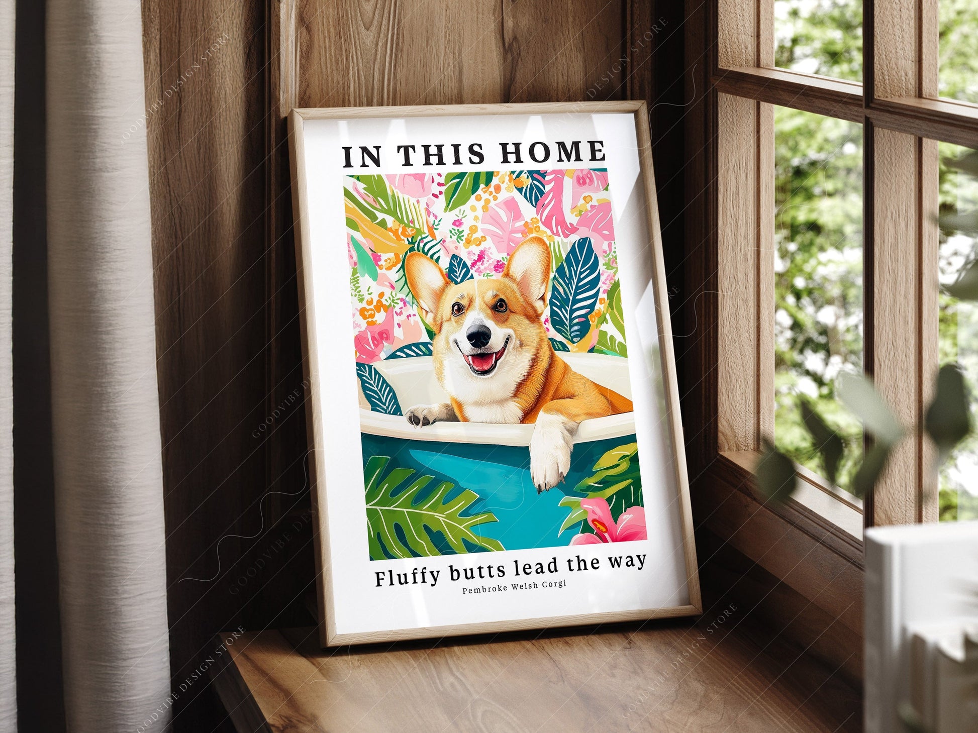 Pembroke Welsh Corgi Wall Art Print – Tropical Dog Lover Poster Decor