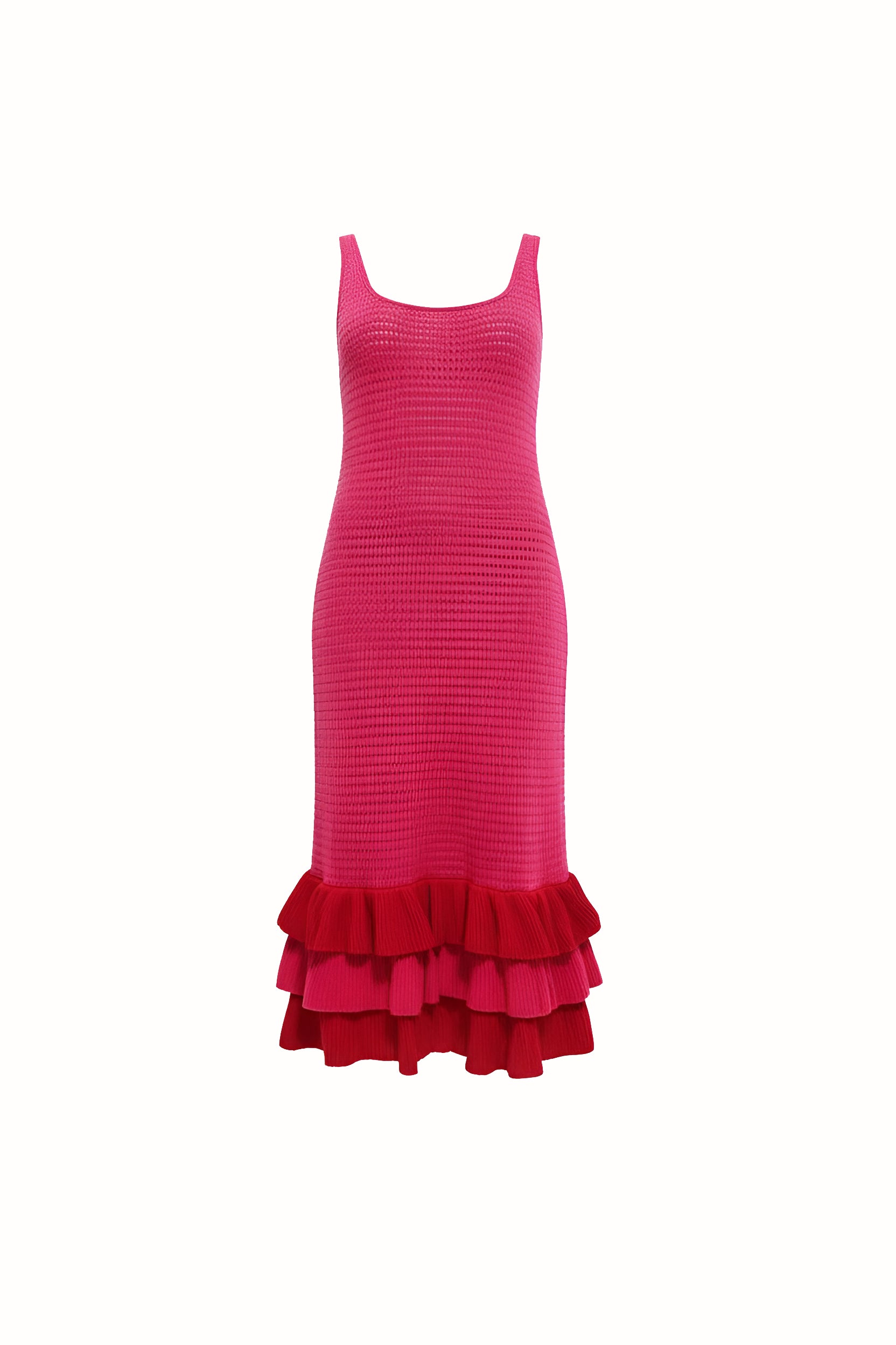 Crochet Knit Ruffle Hem Dress