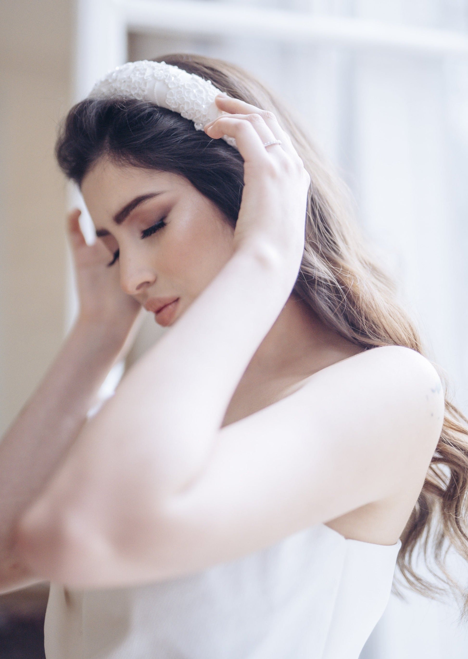 JUDY Beaded Vintage Lace Padded Headband